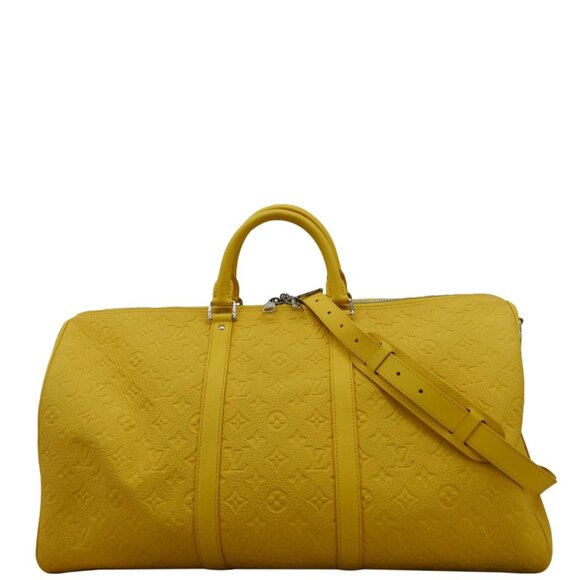 LOUIS VUITTON Keepall 50 Bandouliere Monogram Taurillon Travel Bag Yellow - Picture 1 of 12